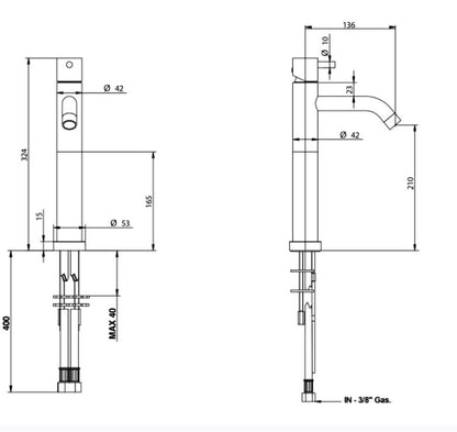 Bongio Squadra SQ104NE opbouw wastafelmengkraan verhoogd, mat zwart