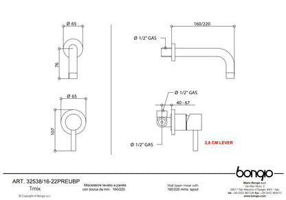 Bongio T mix inbouw wastafelkraan uitloop 22 cm, mat zwart