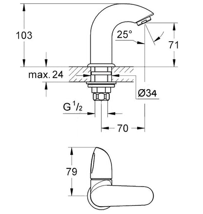 Grohe Aria toiletkraan met gegoten uitloop (chroom)