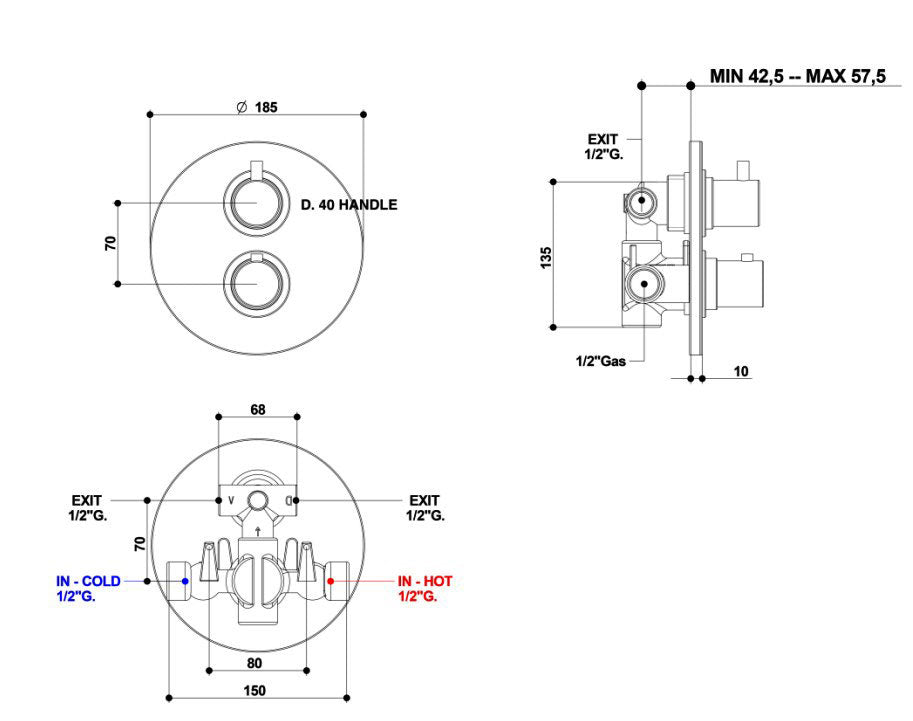 Bongio Squadra Thermostatisch inbouw douchekraan met 2-Weg, Geborsteld mat nikkel