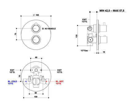Bongio Squadra Thermostatisch inbouw douchekraan met 2-Weg, Geborsteld mat nikkel