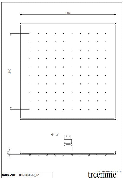 Treemme Shower and thermostatic vierkant hoofddouche 305 mm mat zwart