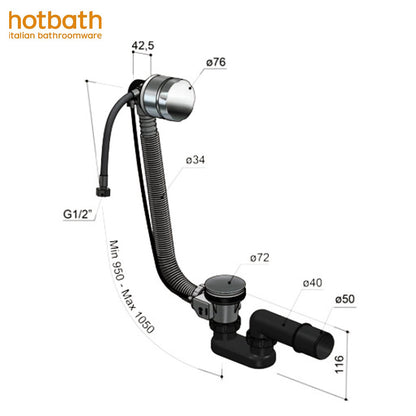 Hotbath Cobber P033NBP badoverloop + vulcombinatieinatie gepolijst messing PVD