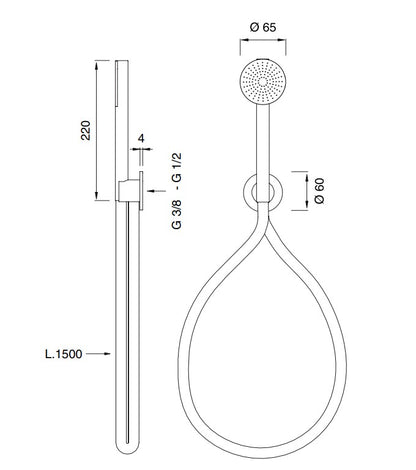 Ceadesign FRE94 wanduitlaat met handdouche en doucheslang 1,50 mtr, geborsteld RVS