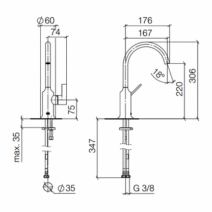 Dornbracht VAIA ééngreeps wastafelmengkraan zonder waste, 167 mm uitloop, Dark Platinum Geborsteld 33521809-99