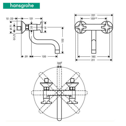 Hansgrohe Logis M32 Classic wand keukenmengkraan met draaibare uitloop chroom