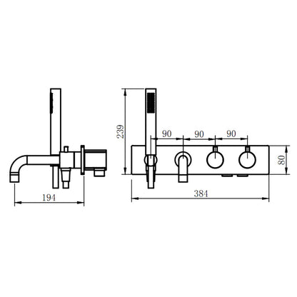 Wiesbaden Style bad Thermostaatkraan Inbouw 2-knops geborsteld goud