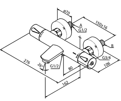 Damixa Silhouet thermostatische bad douchemengkraan Mat Zwart