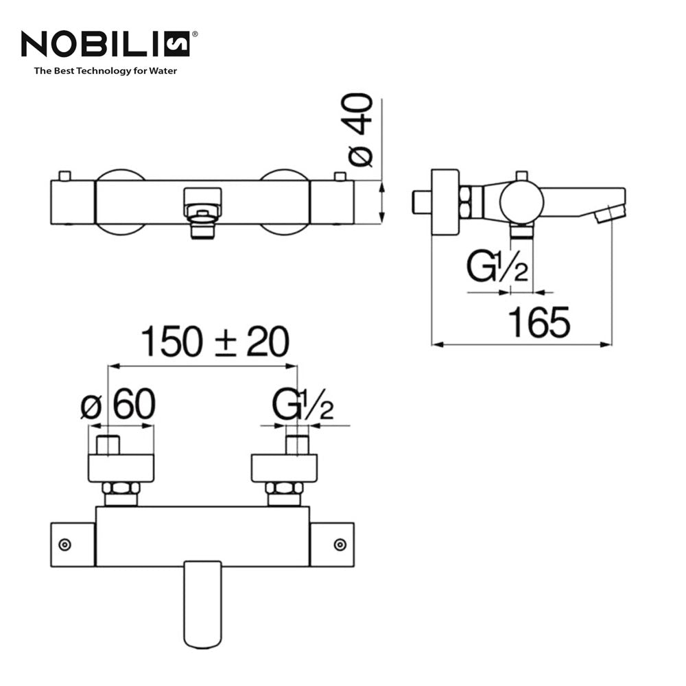 Nobili Tago thermostaat opbouw badmengkraan mat zwart