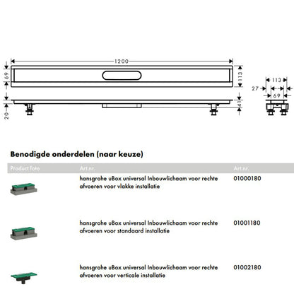 Hansgrohe uBox universal installatieset voor lineaire douchegoten 1200, RVS