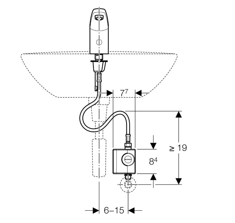 Geberit 185 infrarood elektronische wastafelkraan zonder menging, met generatorvoeding, chroom