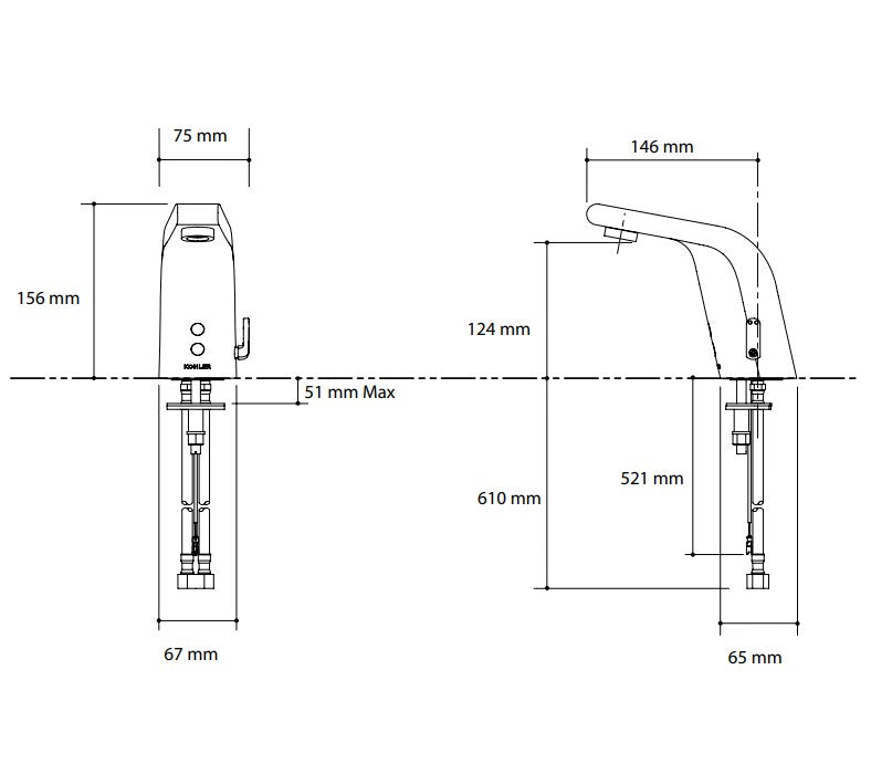 KOHLER Hybride 13462-CP infrarood opbouw Wastafelmengkraan, Gepolijst Chroom