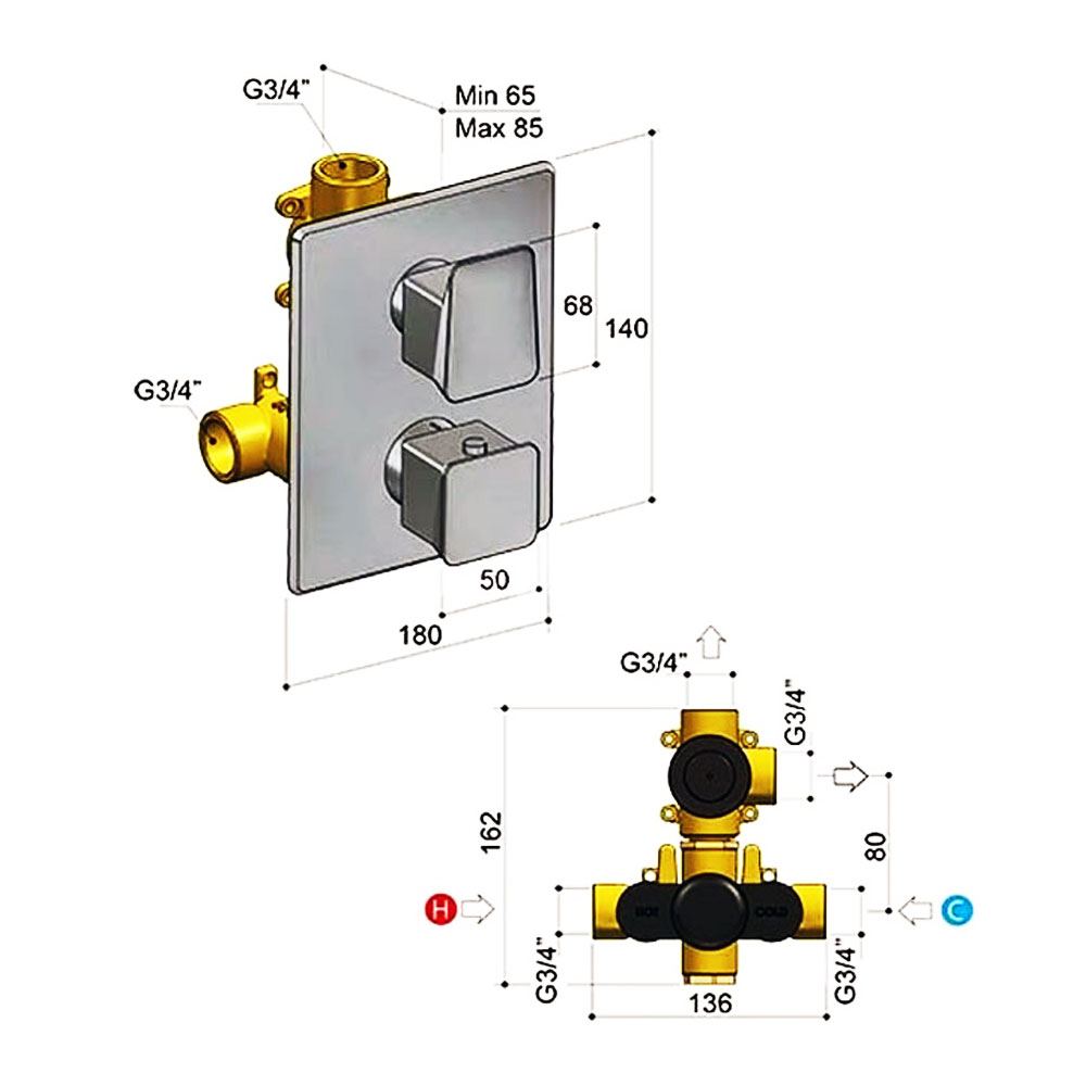 Hotbath Bro BR009CR compleet inbouw doucheset hoofddouche 200 mm met omstel chroom