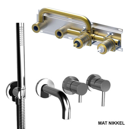 Bongio Project inbouw wand badmengkraan 16 cm uitloop incl. handdoucheset en 2-weg omstel