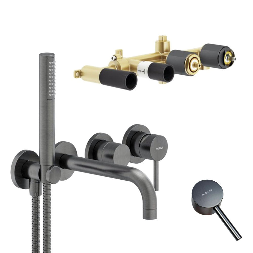 Nobili Well wand inbouw badmengkraan met automatische omstelinrichting, London Grey (gun metal)