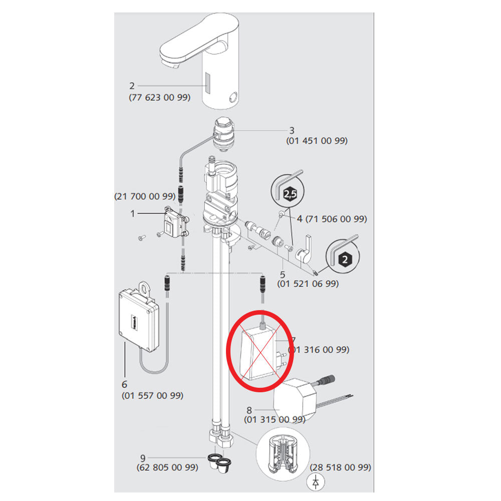 Schell Celus E elektronische wastafelkraan batterijvoeding 6 V voorgemengd of koud water, chroom