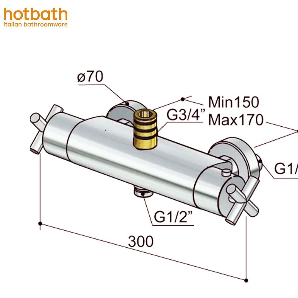 Hotbath Chap C016CR douchethermostaat met bovenaansluiting voor stortdouche, chroom