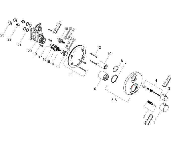 Hansgrohe Ecostat S thermostaat afbouwdeel voor 1-functies Chroom (15757000)