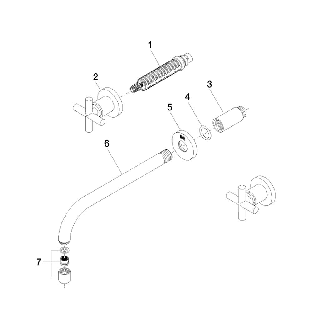Dornbracht Tara tweegreeps 3-gats wandmengkraan sprong 240 mm, Chroom