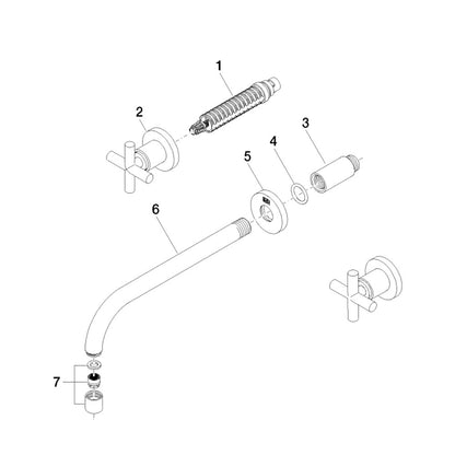 Dornbracht Tara tweegreeps 3-gats wandmengkraan sprong 240 mm, Chroom