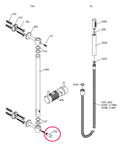Vola T34-16 glijstangset met handdouche T2 en metalen doucheslang 1500 mm, totale lengte 630 mm, chroom