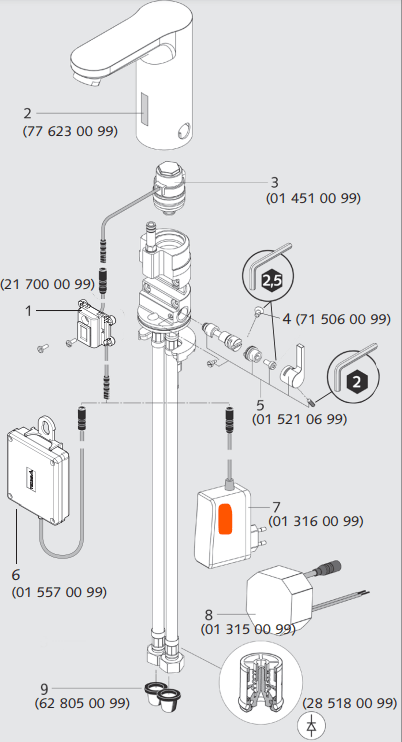 Schell Celus E elektronische wastafelkraan voorgemengd of koud water, chroom 