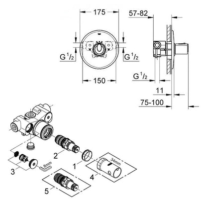 Grohe Grohtherm 1000 inbouw centraalthermostaat compleet chroom