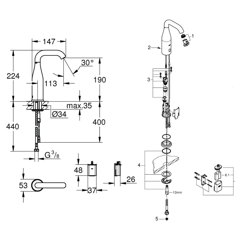 GROHE Essence E elektronische wastafelkraan infrarood batterij zonder menging, chroom