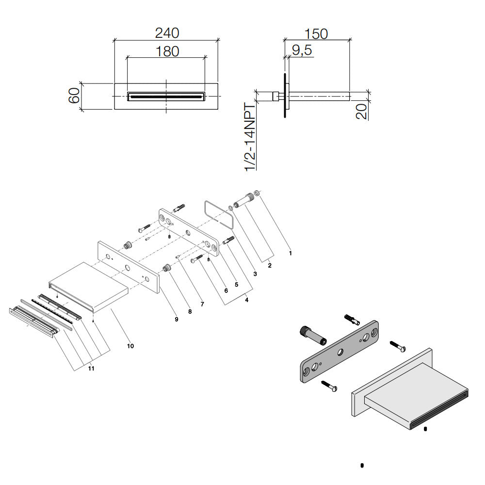 Dornbracht Balance module WATER SHEET Cascade-uitloop voor wandmontage chroom