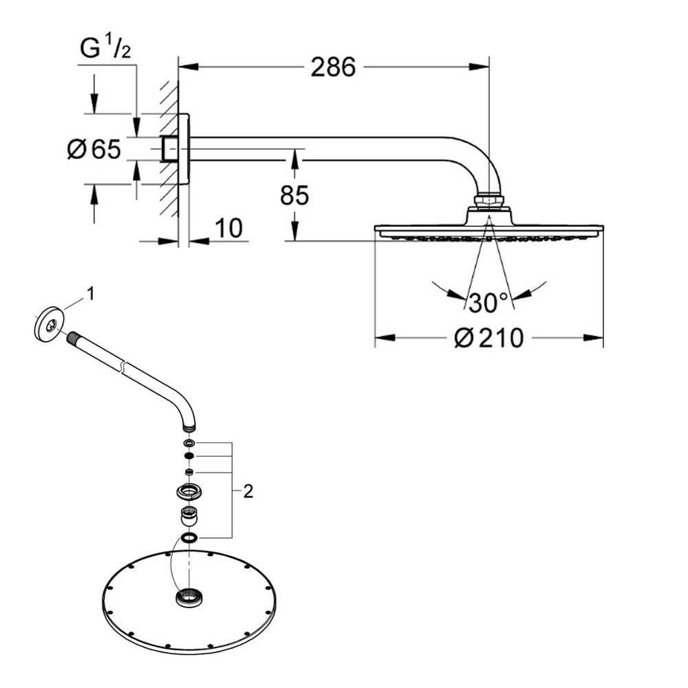 Grohe Rainshower Cosmopolitan 210 mm hoofddouche met douchearm, chroom