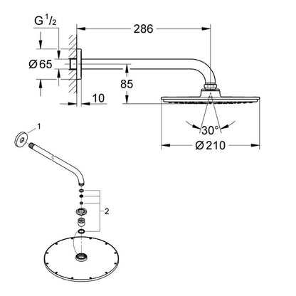 Grohe Rainshower Cosmopolitan 210 mm hoofddouche met douchearm, chroom