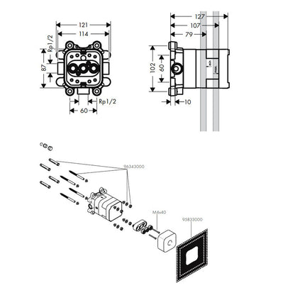 Hansgrohe Axor Showersolutions inbouwdeel, basisset tbv hoofddouche 2jets