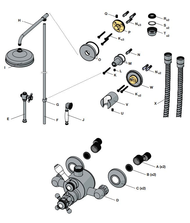 RVB klassieke douchethermostaat set voor wandmontage, handdouche en douchezuil met hoofddouche Ø 214 mm, Donker Brons Mat