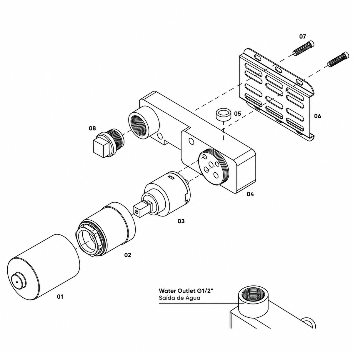Procasa Waterevolution Flow T1.16.I – Inbouwdeel voor een tweegats inbouwmengkraan