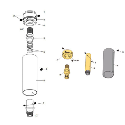 RVB JOE design hoofddouche Ø 50 mm, clearstream waterval met verticaal douchearm 180 mm, mat wit