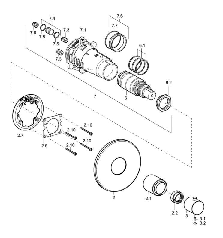 Hansa Living afdekset centraal thermostatische bad/douchekraan, chroom