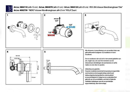 Best Design Entry Bianco thermostatische regendouche opbouwset + 2 x inbouw wastafelkranen, glans wit