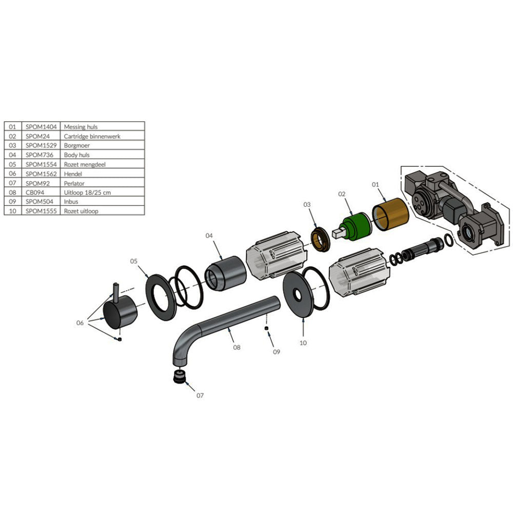 Hotbath Cobber CB005 inbouw wastafelmengkraan met 18 cm uitloop, inclusief inbouw- en afbouwdeel, geborsteld koper PVD