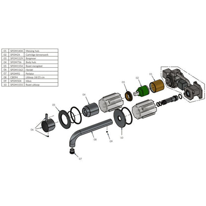 Hotbath Cobber CB005 inbouw wastafelmengkraan met 18 cm uitloop, inclusief inbouw- en afbouwdeel, geborsteld koper PVD
