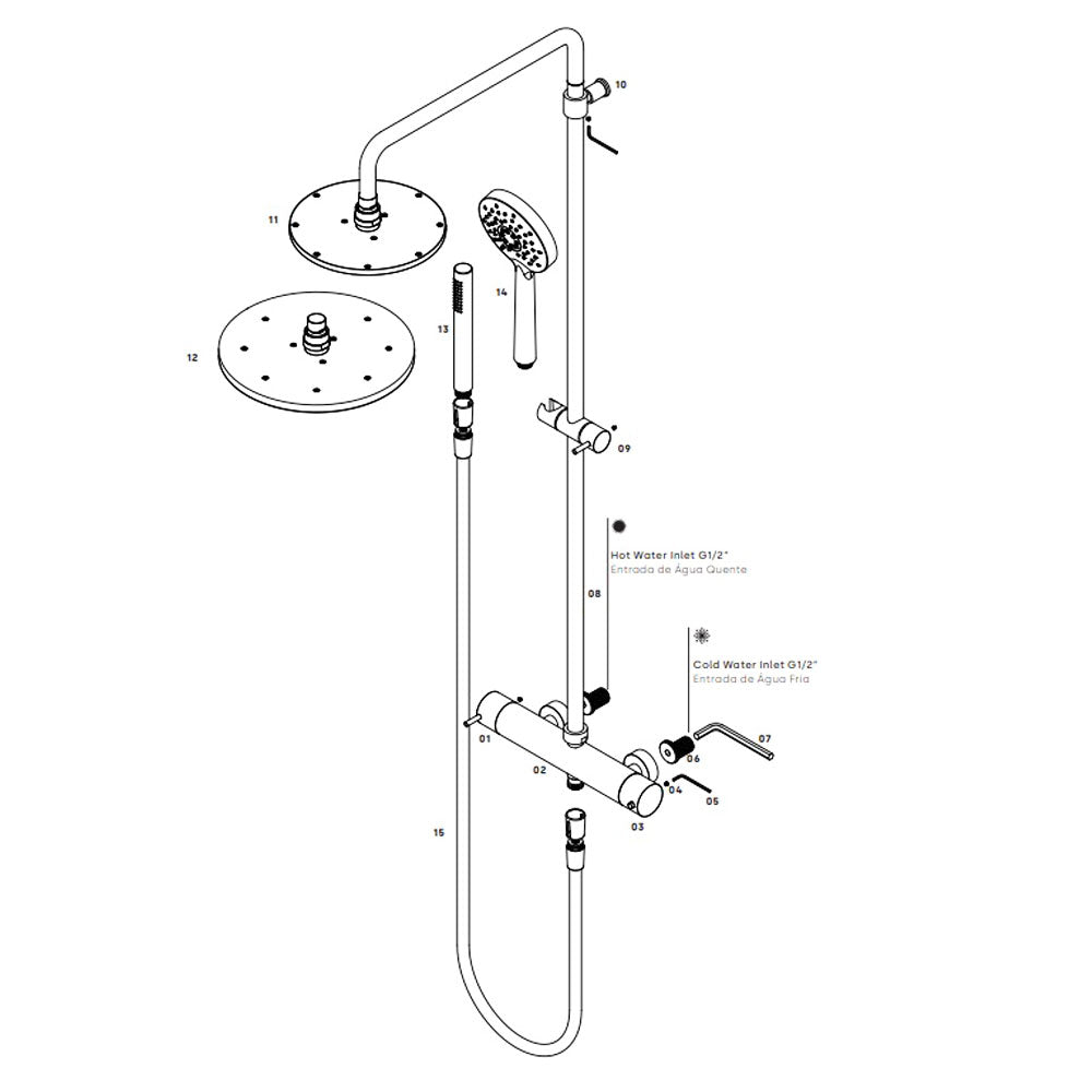 Procasa / Waterevolution Flow Douchecombinatie met Thermostaat en Regendouche 250 mm – Mat Wit