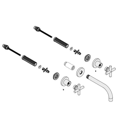 Dornbracht Tara tweegreeps 3-gats wandmengkraan sprong 200 mm platina mat