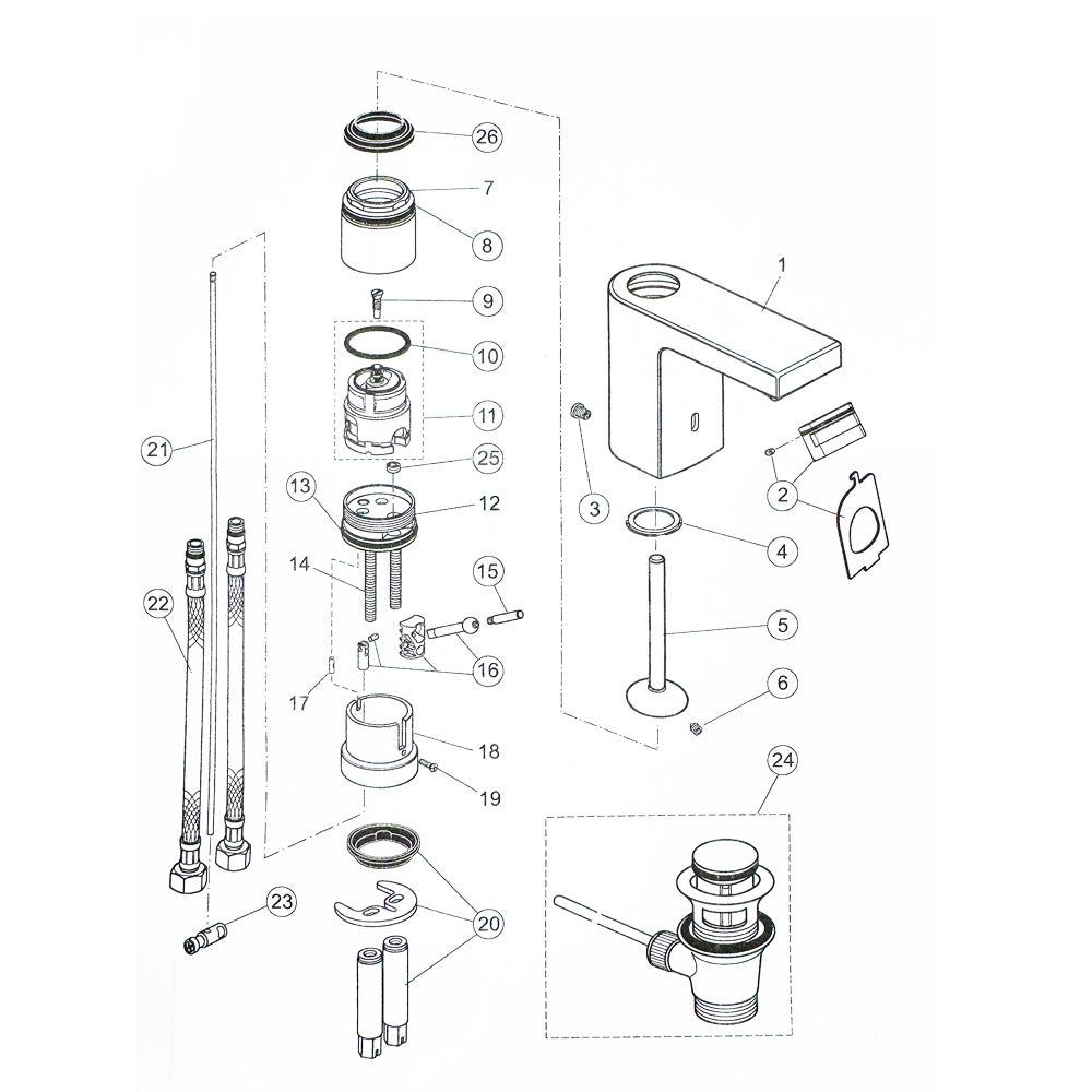 Jado Glance wastafelkraan met waste bediening, Chroom