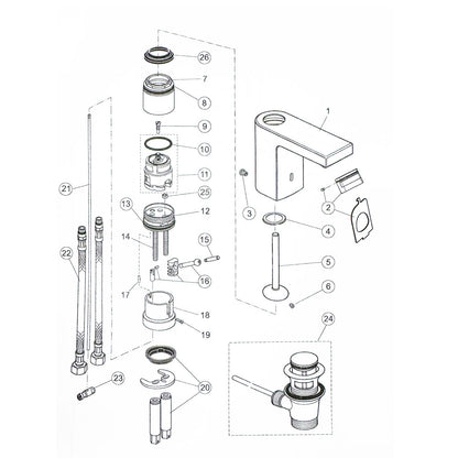 Jado Glance wastafelkraan met waste bediening, Chroom