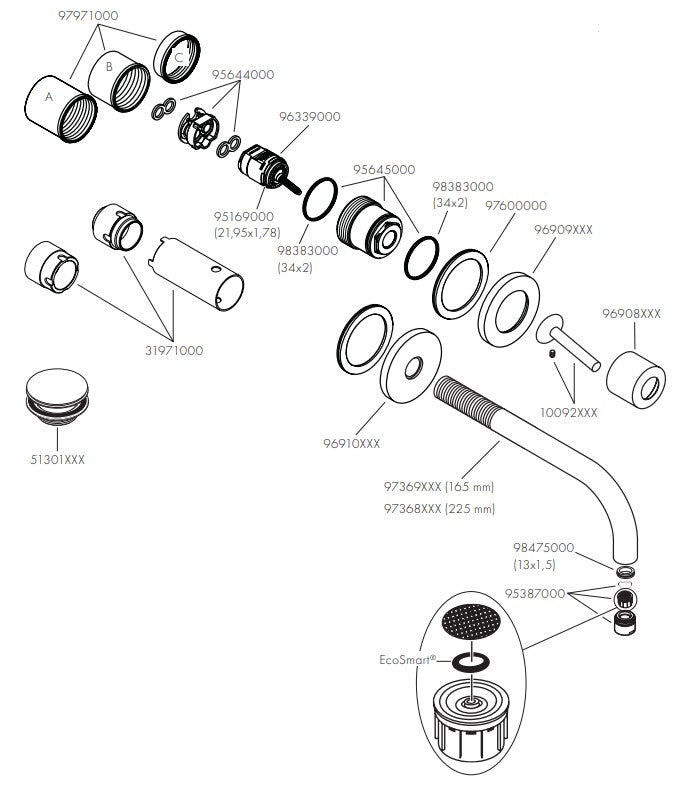 Hansgrohe Axor Uno ééngreeps inbouw wastafelmengkraan afbouwdelen + inbouwdeel, chroom