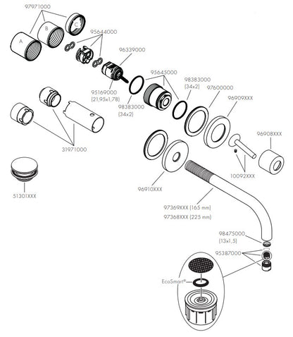 Hansgrohe Axor Uno ééngreeps inbouw wastafelmengkraan afbouwdelen + inbouwdeel, chroom