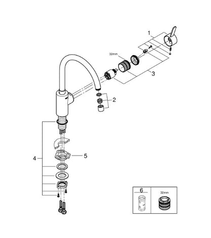 Grohe Eurosmart Cosmopolitan hoge keukenmengkraan met draaibaar uitloop, Chroom