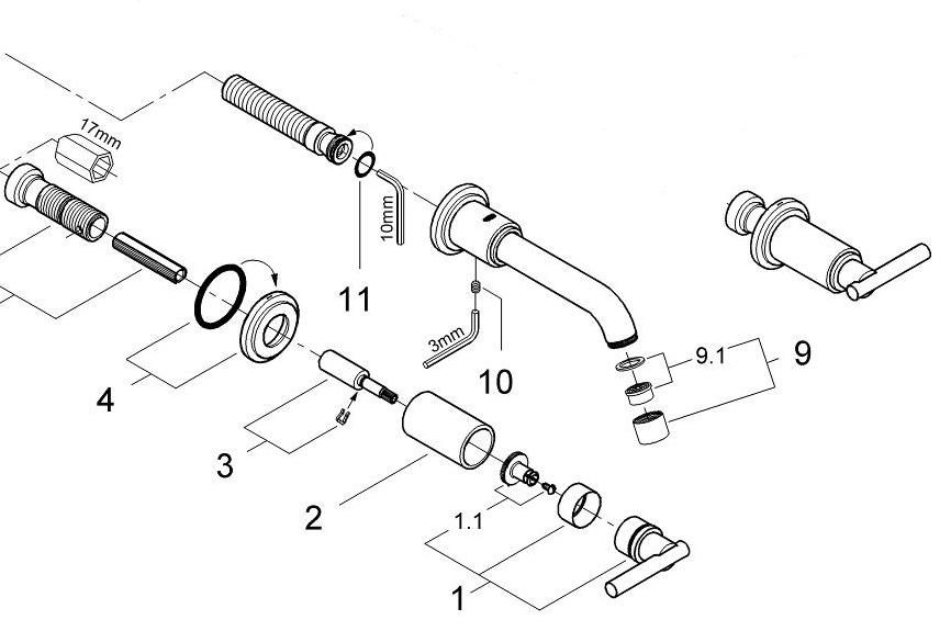 Grohe Atrio Jota 3-gats wand inbouw mengkraan S-Size afbouwdeel chroom