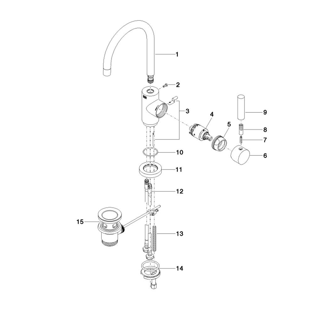 Dornbracht Tara Classic 1-gats wastafelkraan sprong 165 mm met waste chroom