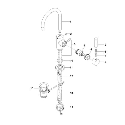 Dornbracht Tara Classic 1-gats wastafelkraan sprong 165 mm met waste chroom