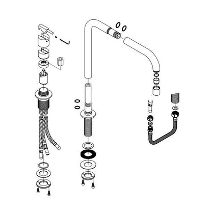 Vola Monoknop mengkraan 2500 met dubbel draaibare uitloop 090D, sprong 200 mm geborsteld koper